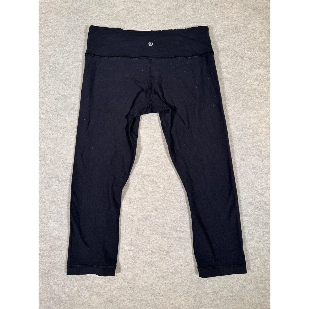 Lululemon Leggings Womens 8 Black Capri Foldover Waist Yoga Athletic Gym Stretch